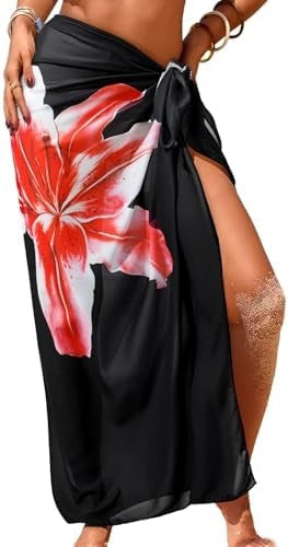 Copy of Women's Swimwear Transparent Sheer Cover-Up High-Slit One-Size Swim Dress Summer Floral Print Chiffon