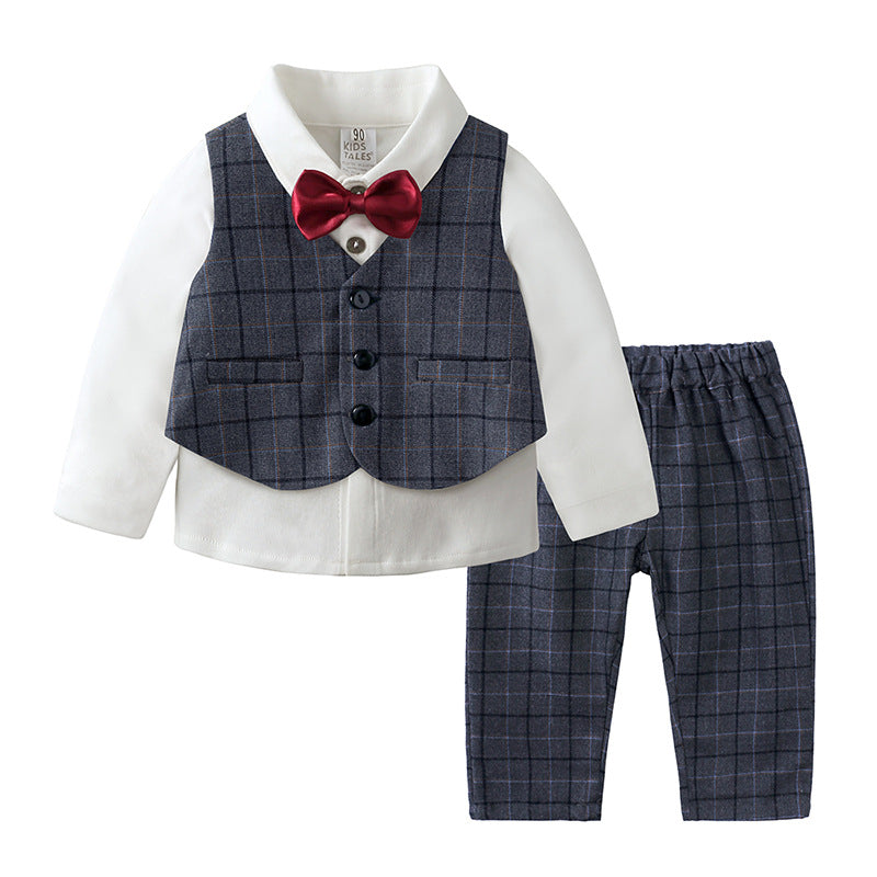 Long sleeved shirt+vest+long pants three piece set
