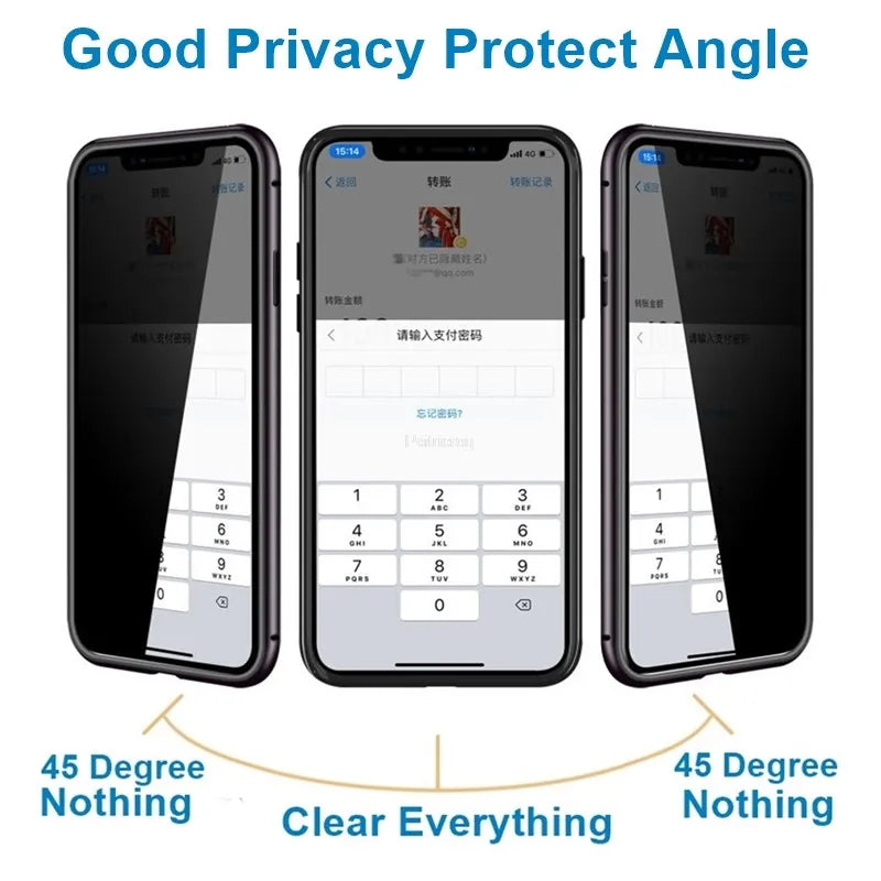 Copy of Magnetic Tempered Glass Privacy Metal Case For iphone 15 14 13 12 XR 11 Pro MAX X 7 8 6 Plus 360 Magnet Antispy Protective Cover