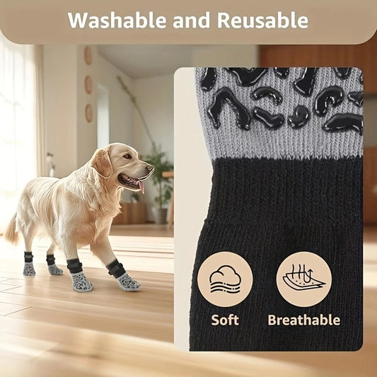 Non-slip Bottom Cotton Socks for Large Dogs, Quiet Pet Socks with Black Leopard Print, Dog Shoes for Wholesale