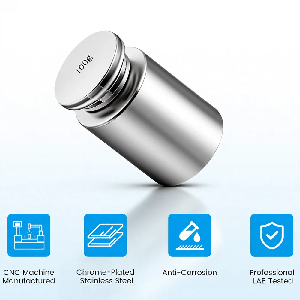 100g 200g 500g Precision Calibration Set Stainless Steel Weights Chrome-Plated Scale Weights Set Household Kitchen Tools Calibration Professional Laboratory Supplies