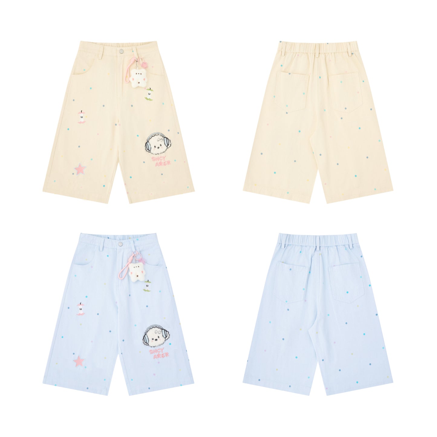 Earphones puppy embroidery shorts