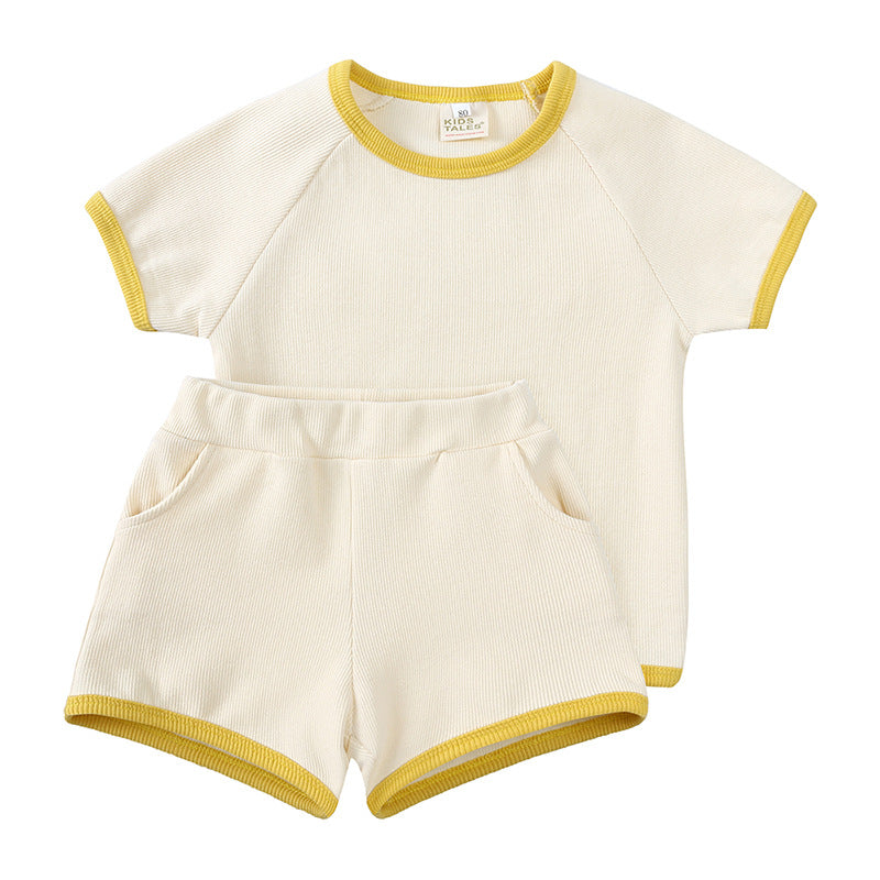 Baby short sleeved shorts set children's solid color 2-piece set