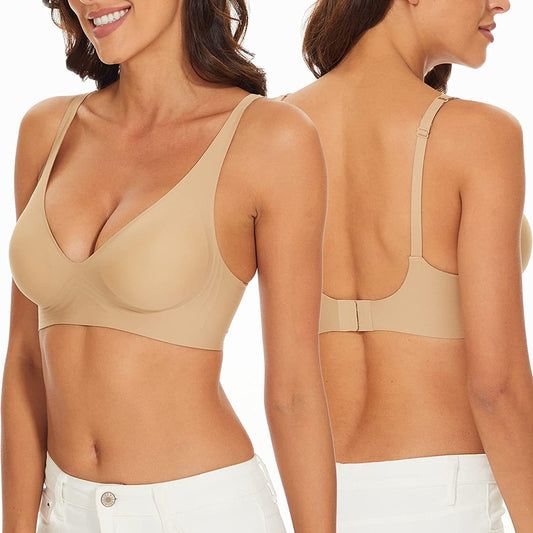 French Seamless Jelly Stripe Bra, No Steel Ring, Plumping and Lifting, Ice Silk, Outer Wear, Plus Size, Youthful Style