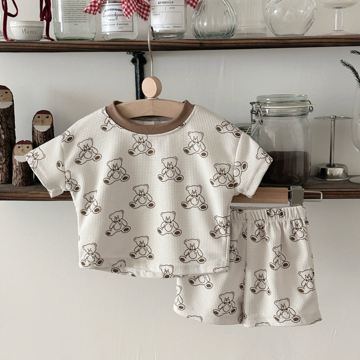 Cute teddy bear short sleeved shorts casual set