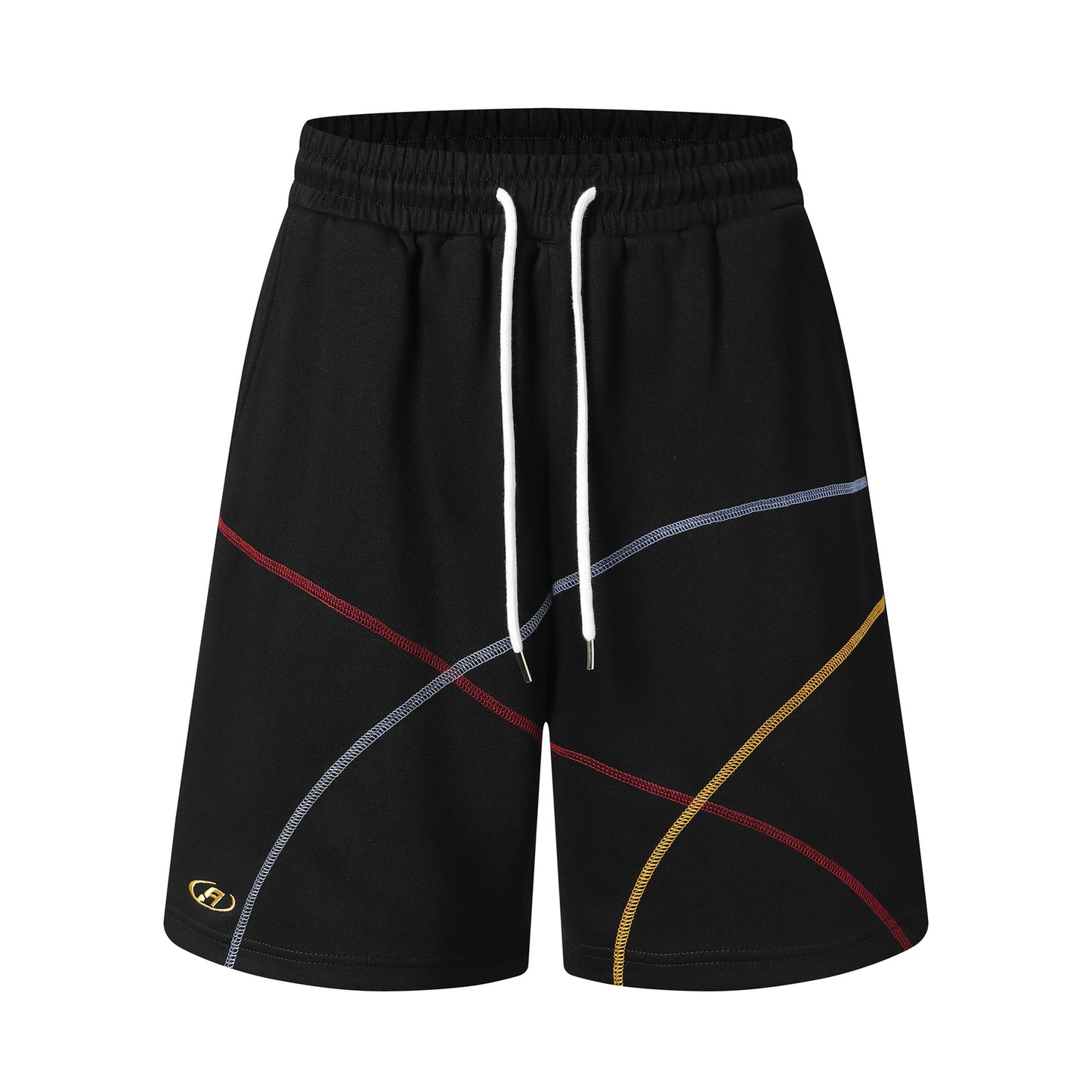 Contrast curved embroidered shorts