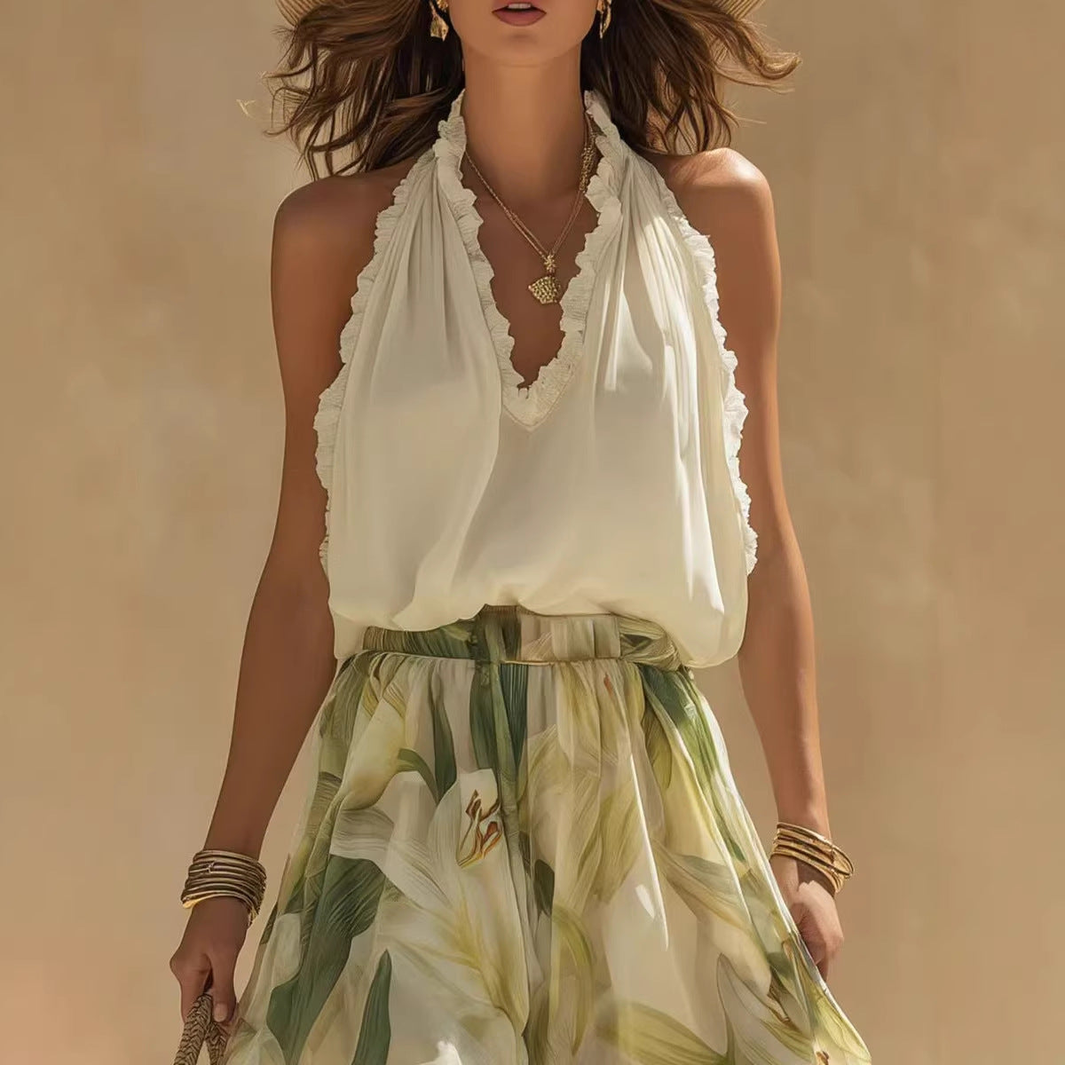 Copy of Spring New V-Neck Fitted Ruffle Elegant Dress