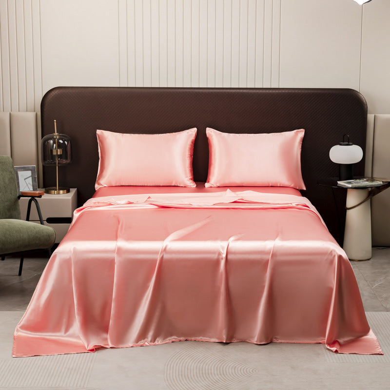 American Style Silk-Like Bedding Set with Fitted Sheet, Duvet Cover, Pillowcases, Extra Large Mattress Protector for Export