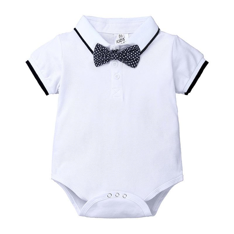 Baby boy's short sleeved jumpsuit+suspender shorts two-piece set