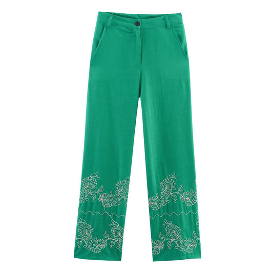 Casual versatile embroidered wide leg pants