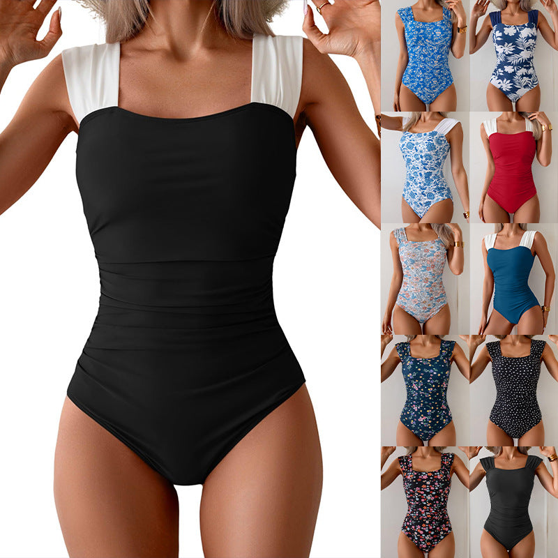 Copy of New Women's One-Piece Swimsuit, Vintage Square Neck, Tummy Control, Ruffle Detail, Modest Full Coverage Swimwear