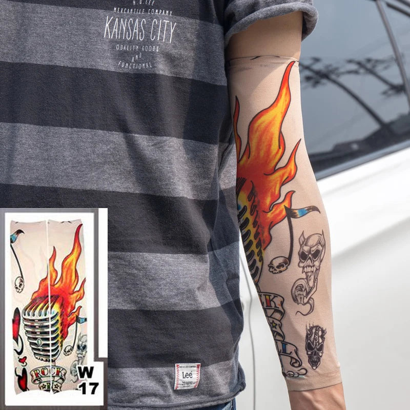 1Pc Unisex Summer Fake Tattoo Arm Sleeves for Men Unisex Women Sunscreen Arm T shirt UV Protection Hip Hop Punk Slip On Tattoo