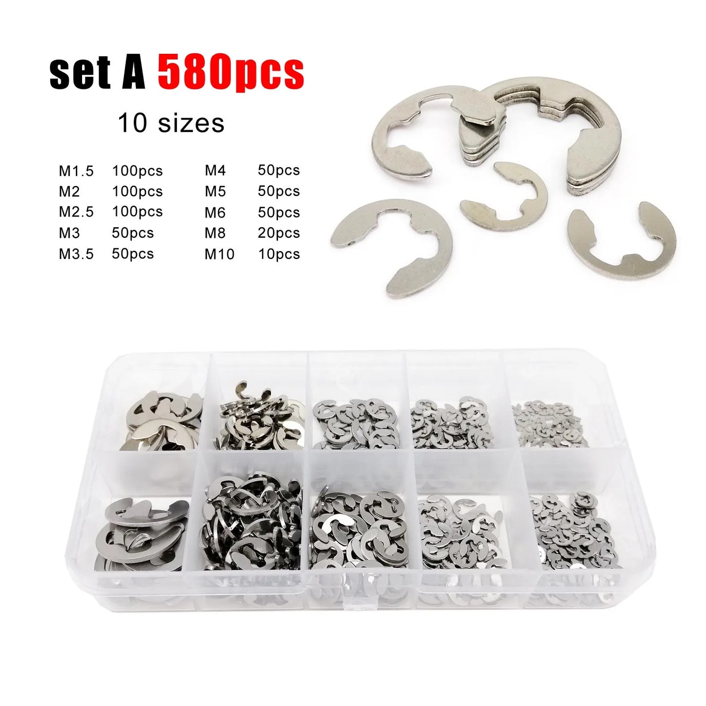 1 Kit M1.2 to M15 GB896 E type Circlip Shaft Bearing External Retaining Ring Snap Washer Black 65mn Steel 304 A2 Stainless Steel