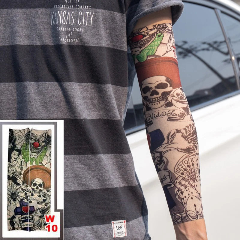 1Pc Unisex Summer Fake Tattoo Arm Sleeves for Men Unisex Women Sunscreen Arm T shirt UV Protection Hip Hop Punk Slip On Tattoo