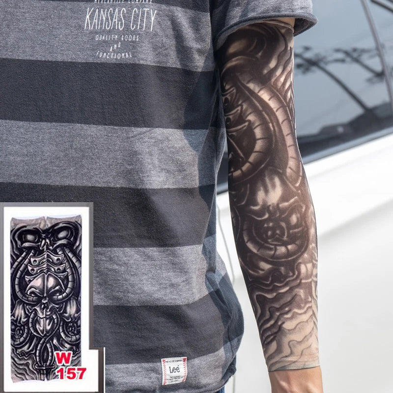1Pc Unisex Summer Fake Tattoo Arm Sleeves for Men Unisex Women Sunscreen Arm T shirt UV Protection Hip Hop Punk Slip On Tattoo