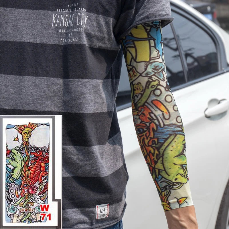 1Pc Unisex Summer Fake Tattoo Arm Sleeves for Men Unisex Women Sunscreen Arm T shirt UV Protection Hip Hop Punk Slip On Tattoo