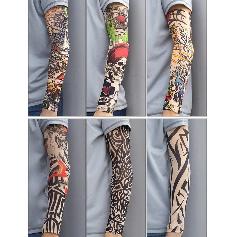 1Pc Unisex Summer Fake Tattoo Arm Sleeves for Men Unisex Women Sunscreen Arm T shirt UV Protection Hip Hop Punk Slip On Tattoo