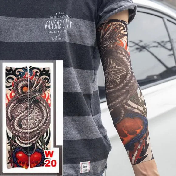 1Pc Unisex Summer Fake Tattoo Arm Sleeves for Men Unisex Women Sunscreen Arm T shirt UV Protection Hip Hop Punk Slip On Tattoo