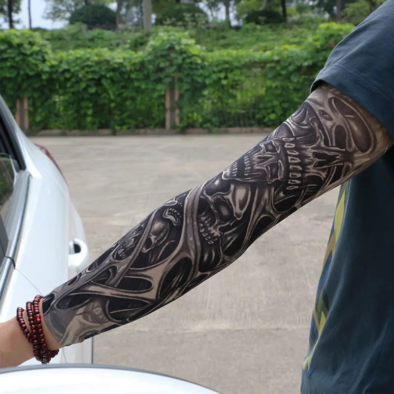 1Pc Unisex Summer Fake Tattoo Arm Sleeves for Men Unisex Women Sunscreen Arm T shirt UV Protection Hip Hop Punk Slip On Tattoo