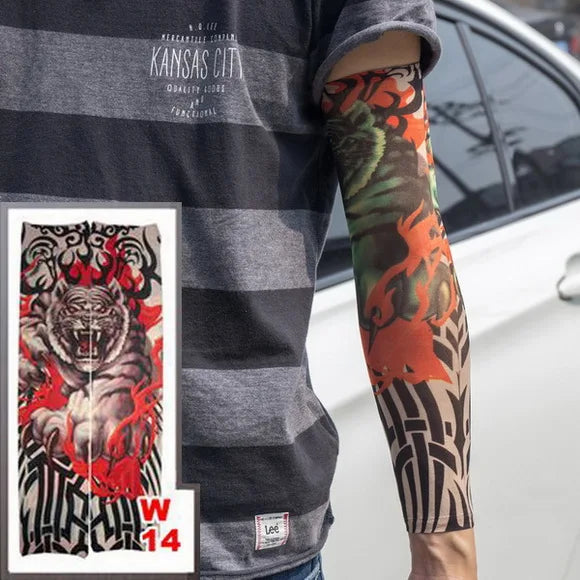 1Pc Unisex Summer Fake Tattoo Arm Sleeves for Men Unisex Women Sunscreen Arm T shirt UV Protection Hip Hop Punk Slip On Tattoo