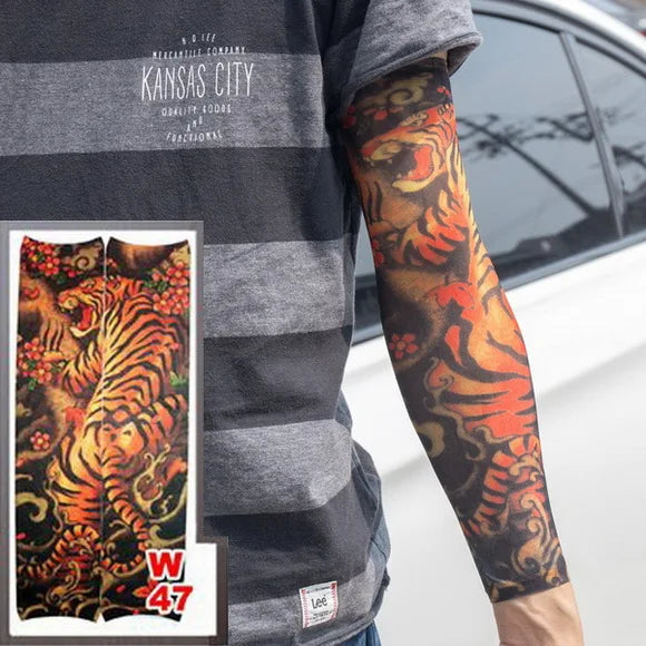 1Pc Unisex Summer Fake Tattoo Arm Sleeves for Men Unisex Women Sunscreen Arm T shirt UV Protection Hip Hop Punk Slip On Tattoo