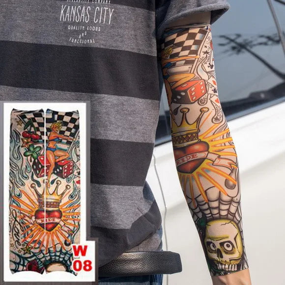 1Pc Unisex Summer Fake Tattoo Arm Sleeves for Men Unisex Women Sunscreen Arm T shirt UV Protection Hip Hop Punk Slip On Tattoo