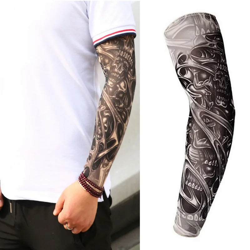 1Pc Unisex Summer Fake Tattoo Arm Sleeves for Men Unisex Women Sunscreen Arm T shirt UV Protection Hip Hop Punk Slip On Tattoo