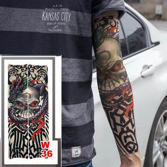1Pc Unisex Summer Fake Tattoo Arm Sleeves for Men Unisex Women Sunscreen Arm T shirt UV Protection Hip Hop Punk Slip On Tattoo
