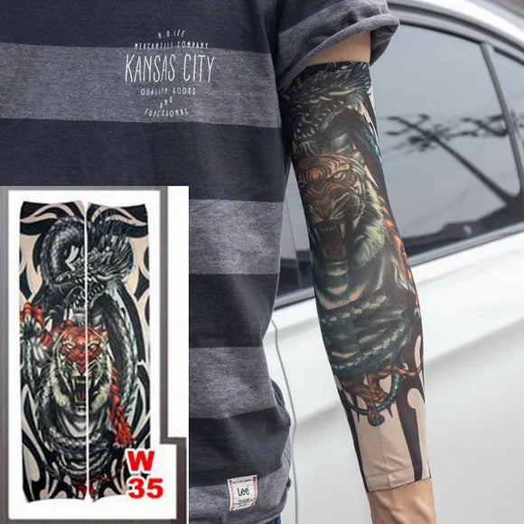 1Pc Unisex Summer Fake Tattoo Arm Sleeves for Men Unisex Women Sunscreen Arm T shirt UV Protection Hip Hop Punk Slip On Tattoo