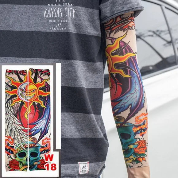 1Pc Unisex Summer Fake Tattoo Arm Sleeves for Men Unisex Women Sunscreen Arm T shirt UV Protection Hip Hop Punk Slip On Tattoo