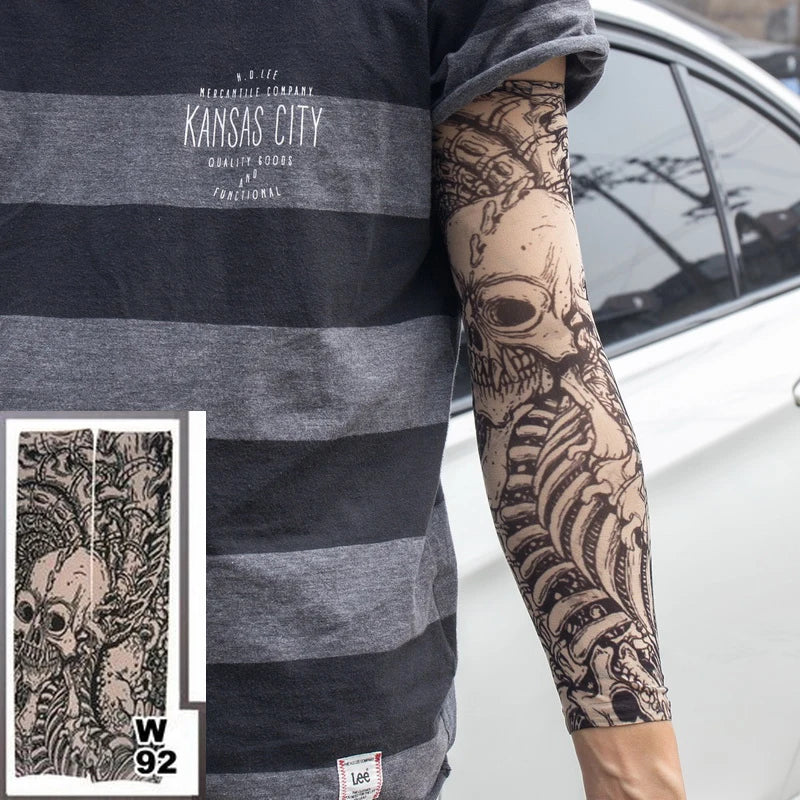 1Pc Unisex Summer Fake Tattoo Arm Sleeves for Men Unisex Women Sunscreen Arm T shirt UV Protection Hip Hop Punk Slip On Tattoo
