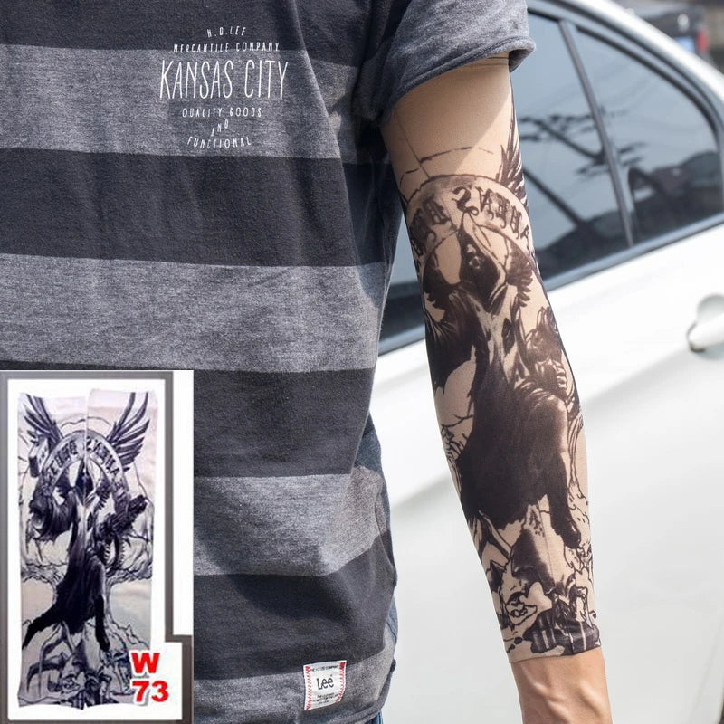 1Pc Unisex Summer Fake Tattoo Arm Sleeves for Men Unisex Women Sunscreen Arm T shirt UV Protection Hip Hop Punk Slip On Tattoo