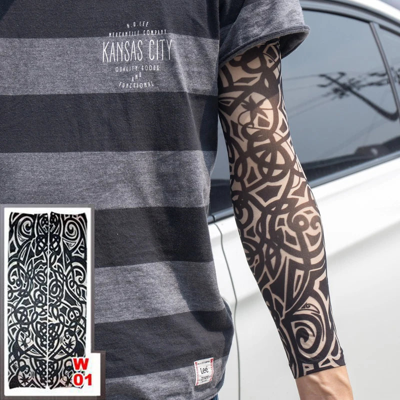 1Pc Unisex Summer Fake Tattoo Arm Sleeves for Men Unisex Women Sunscreen Arm T shirt UV Protection Hip Hop Punk Slip On Tattoo