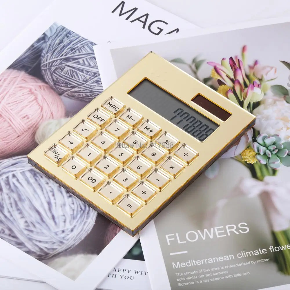 Yellow Gold Acrylic Pen Holder  Organizer + Solar Energy Calculator Desk Kit
