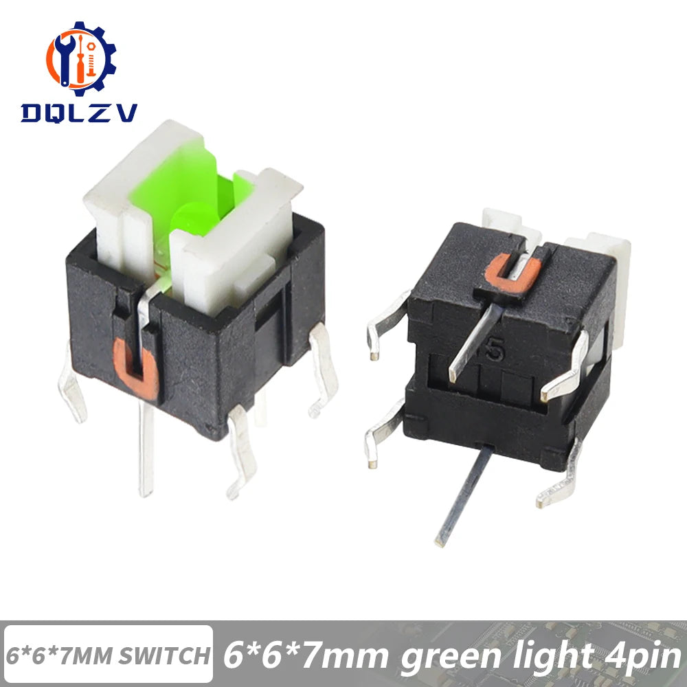 5/10Pcs 6*6mm Through Hole Micro Push Button Tactile Momentary Switch With LED Green Yellow Red White Blue 6*6 6X6