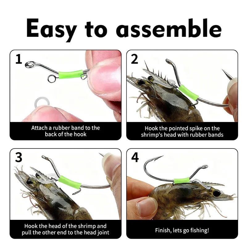10pcs Luminous Spring-loaded shrimp hook Live Shrimp Hooks Stainless Steel Saltwater Live bait Fishing Hooks Shrimp Walker