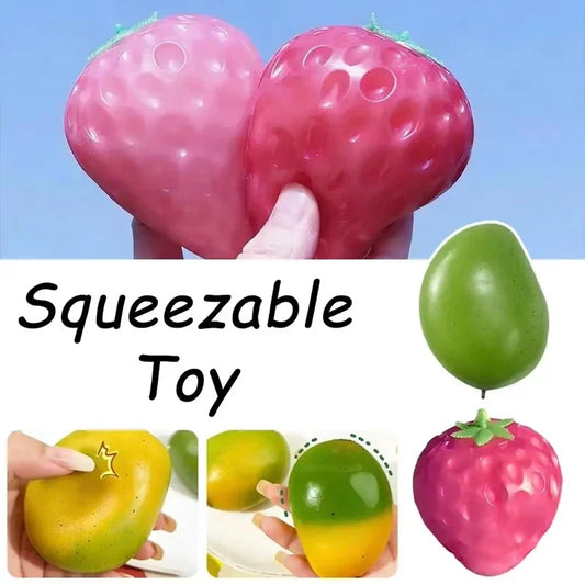 2026 Squishy Mango Stress Balls Squeeze Toy Color-Changing Mango Strawberry Handmade Squishy Fidget Balls Stress Relief Toy Gift