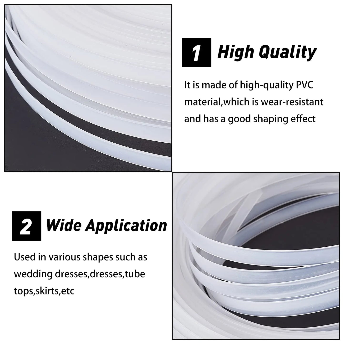 5/10m/Rolls 5-10mm Wide Plastic Boning Corset Webbing Boning,Plastic Boning for Sewing Sew for Wedding Dress Nursing Caps