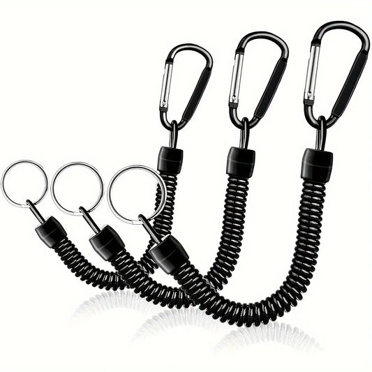 Spring Coil Keychains,Retractable Wrist Strap Safety Rope,8.46" To 47" Extendable,with Carabiner and Ring