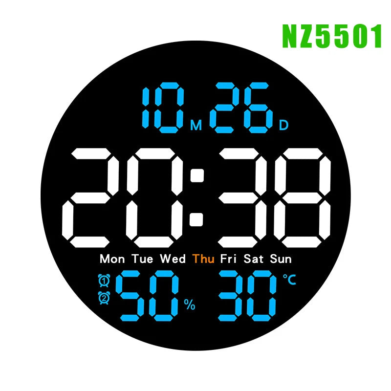Digital LED Wall Clock with Dual Alarms,Calendar,Temperature and Humidity. Brightness Adjustable