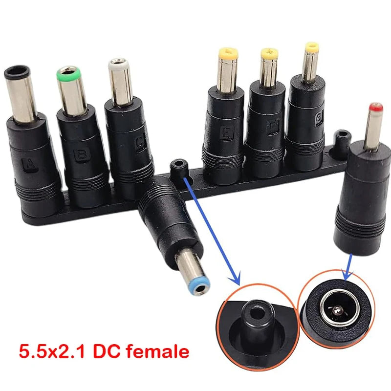 8Pcs AC DC 5.5X 2.1 MM Female Jack Plug Adapter Connectors TO 6.3 6.0 5.5 4.8 4.0 3.5mm 2.5 2.1 1.7 1.35mm Male Power Adaptor
