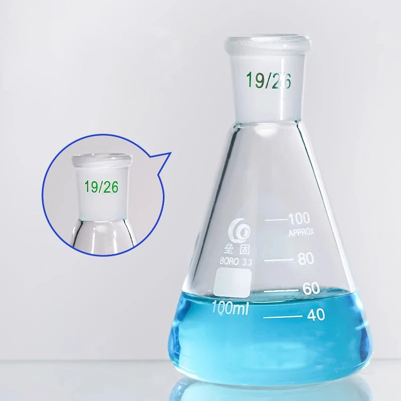 Lab 25ml-2000ml High Borosilicate Glass Triangular Flask with Standard Mouth 19# 24# 29# Conical Flask