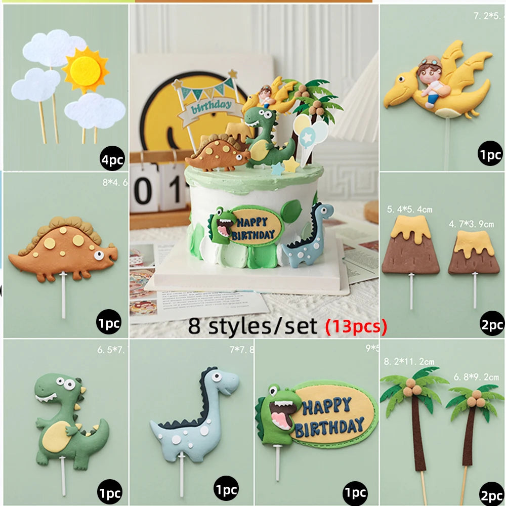 Jurassic Dinosaur Cake Topper Tyrannosaurus Rex Triceratops Pterosaur for Kids Happy Birthday Party Decoration Baby Shower Decor