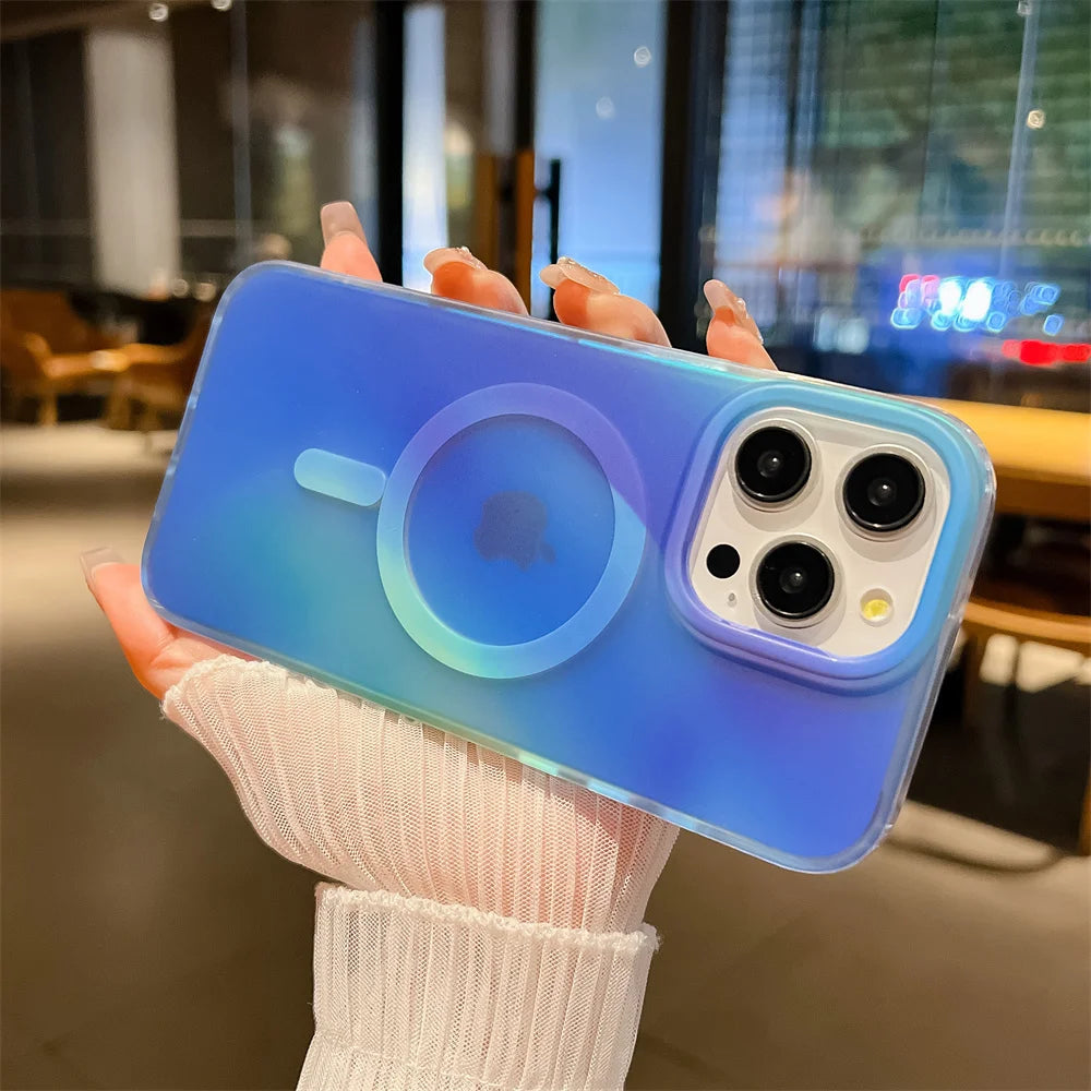 Ink Clashing Colours Chameleon for Magsafe Lanyard Case for iPhone 16 Pro 15 14 16 Pro Max 13 Magnetic Shockproof Soft Cover