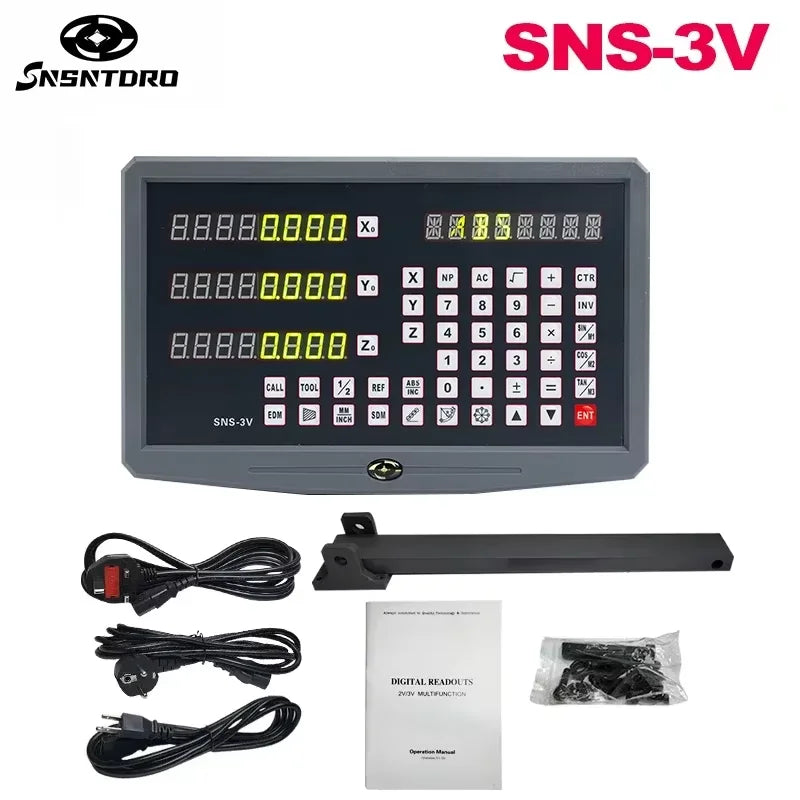 SNS-3V Display Milling Lathe Machine DRO Digital Readout AC110V/220V and 3 Pieces 0-1000mm Linear Scale Displacement Encoder