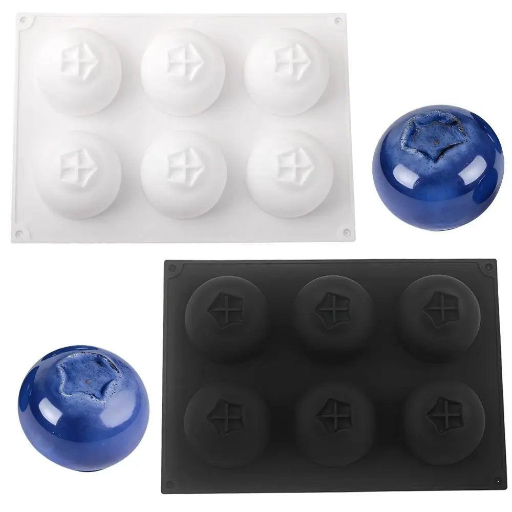 6 Cavity Blueberry Mousse Cake Mold Heat Resistant Flexible Fruit Shaped Dessert Mold Food Grade Silicone BPA Free