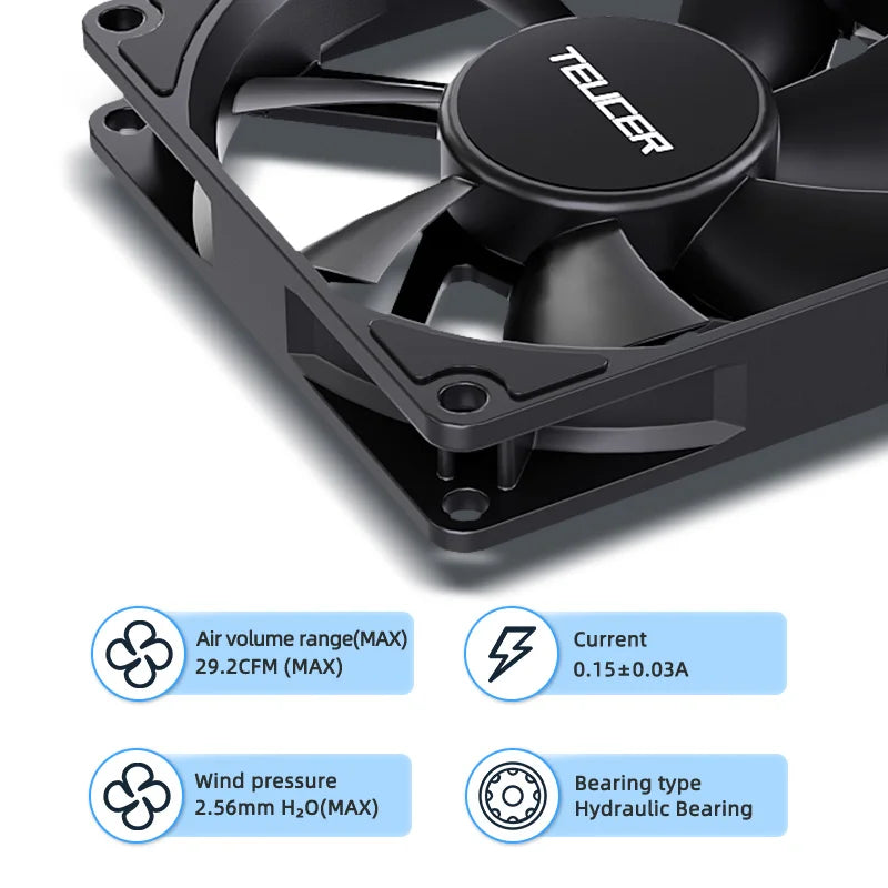 Teucer UT-8015 8CM Chassis Fan Slim 15mm Thinckness 12V/4Pin PWM Hydraulic Bearing 1200-3000rpm PC Case Cooling Ventilator