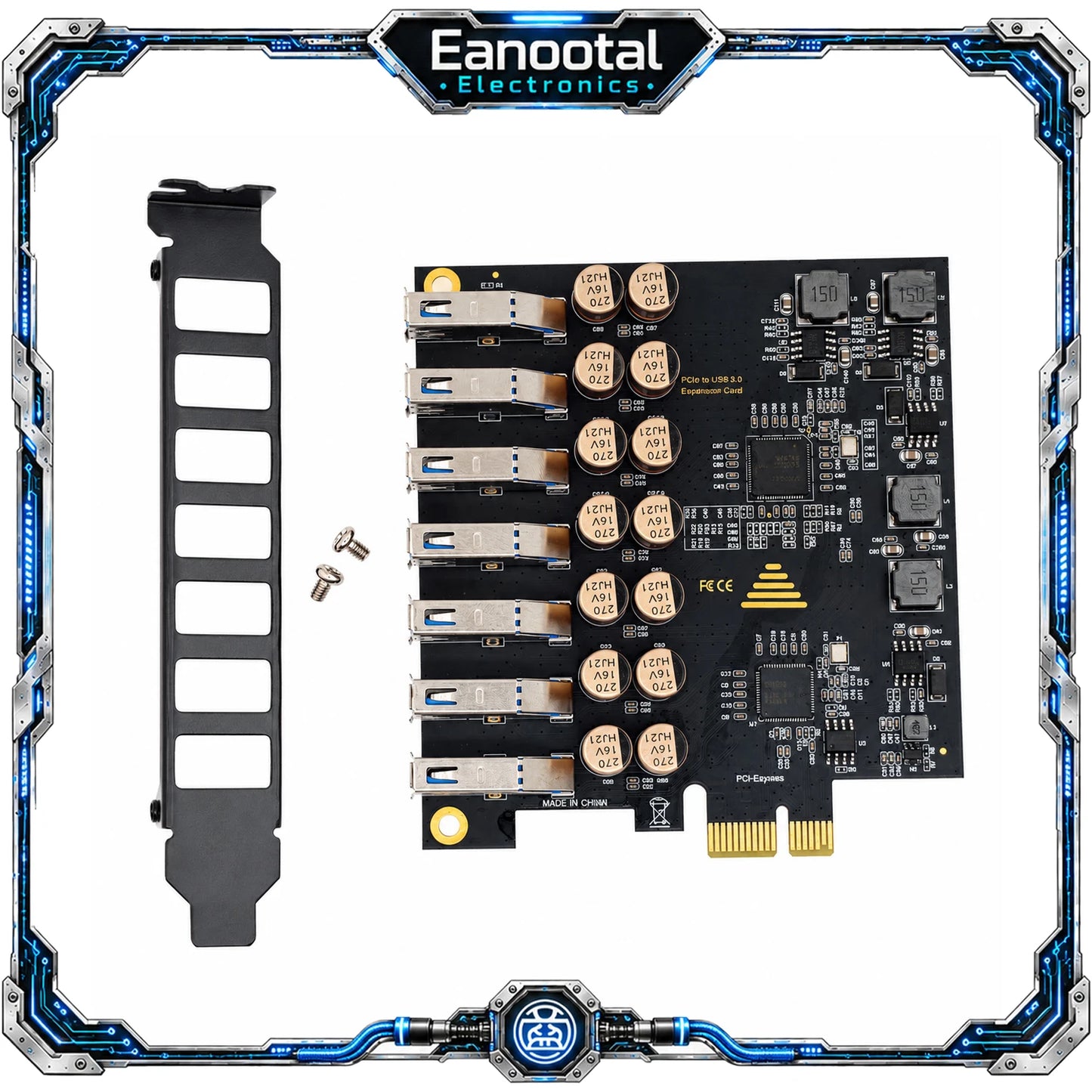 PCIe X1 7 Port USB 3.0 Card, High Speed USB-A Expansion Adapter No External Power Cable Required