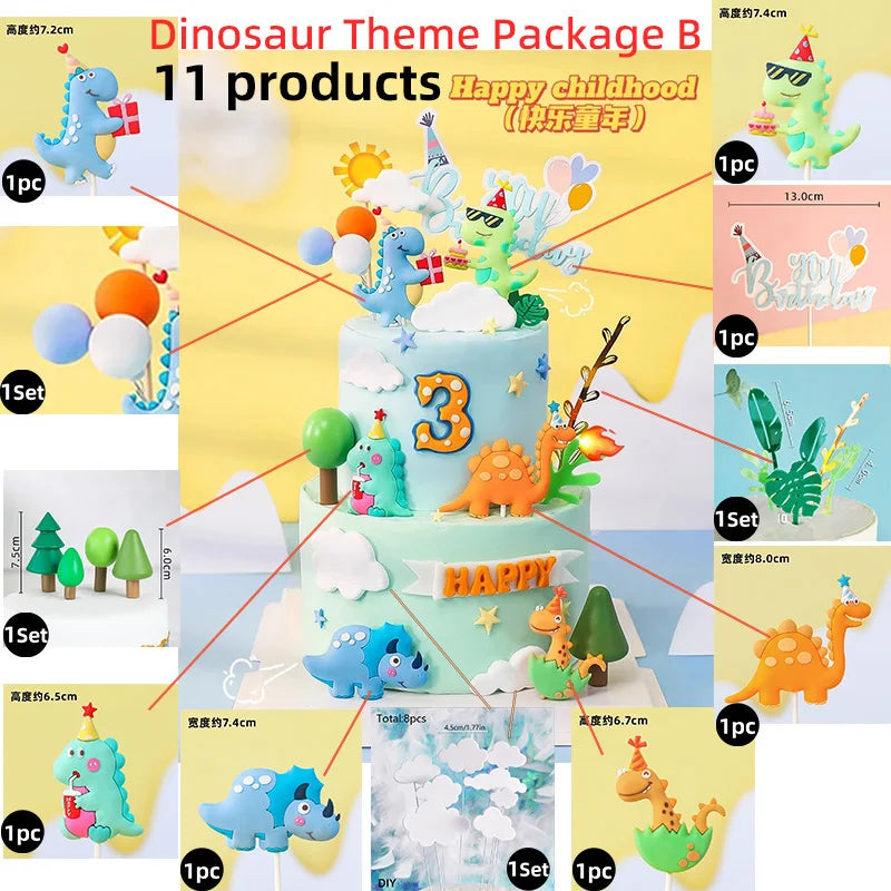 Jurassic Dinosaur Cake Topper Tyrannosaurus Rex Triceratops Pterosaur for Kids Happy Birthday Party Decoration Baby Shower Decor