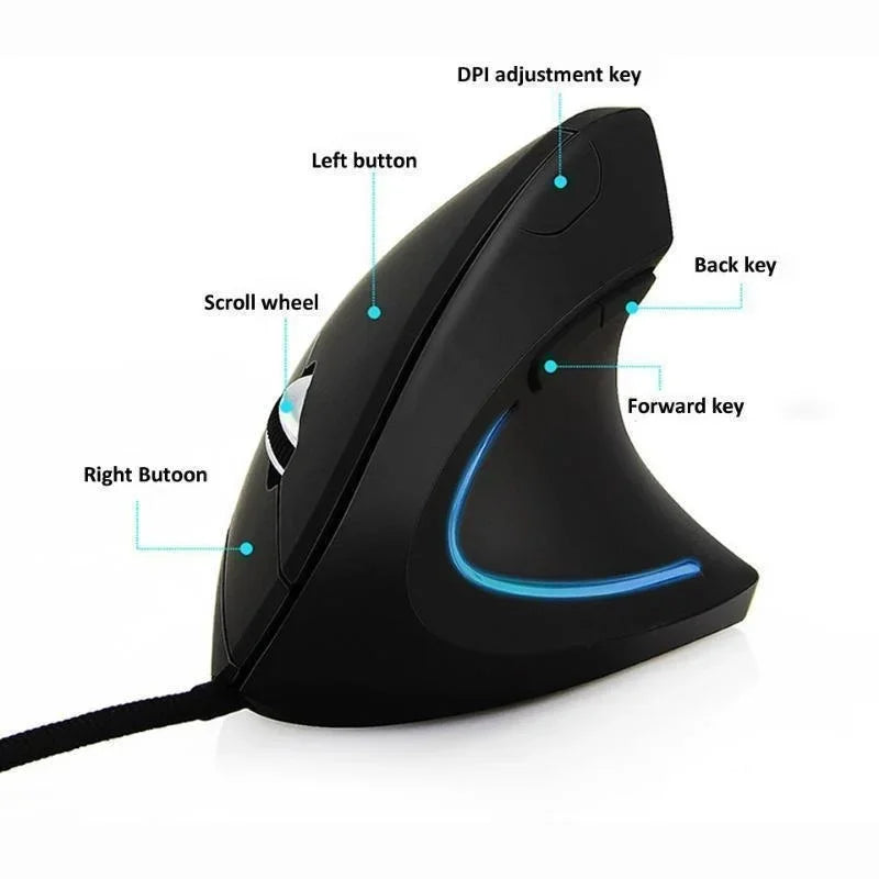 Ergonomic Right Hand Vertical RGB Wired Optical Mouse for PC Healthy Gaming